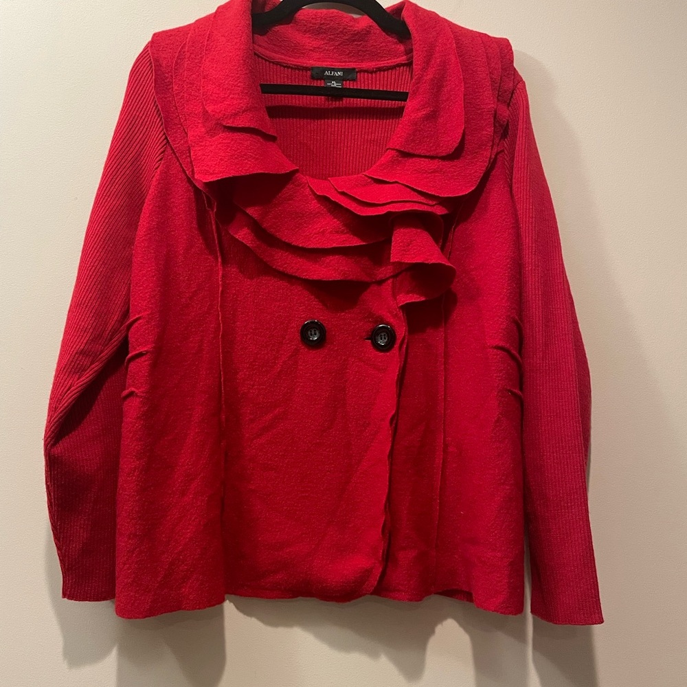Alfani Bright Red Ruffle-Front Knit Jacket